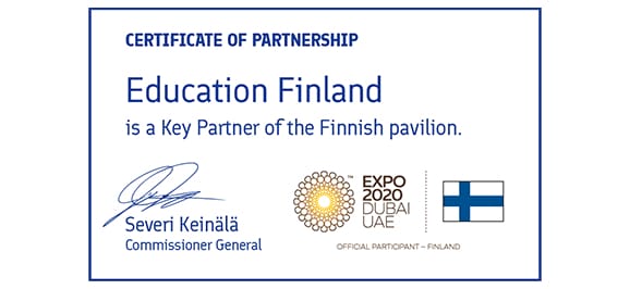 Education Finland logo in Expo 2020 Dubai -banner.