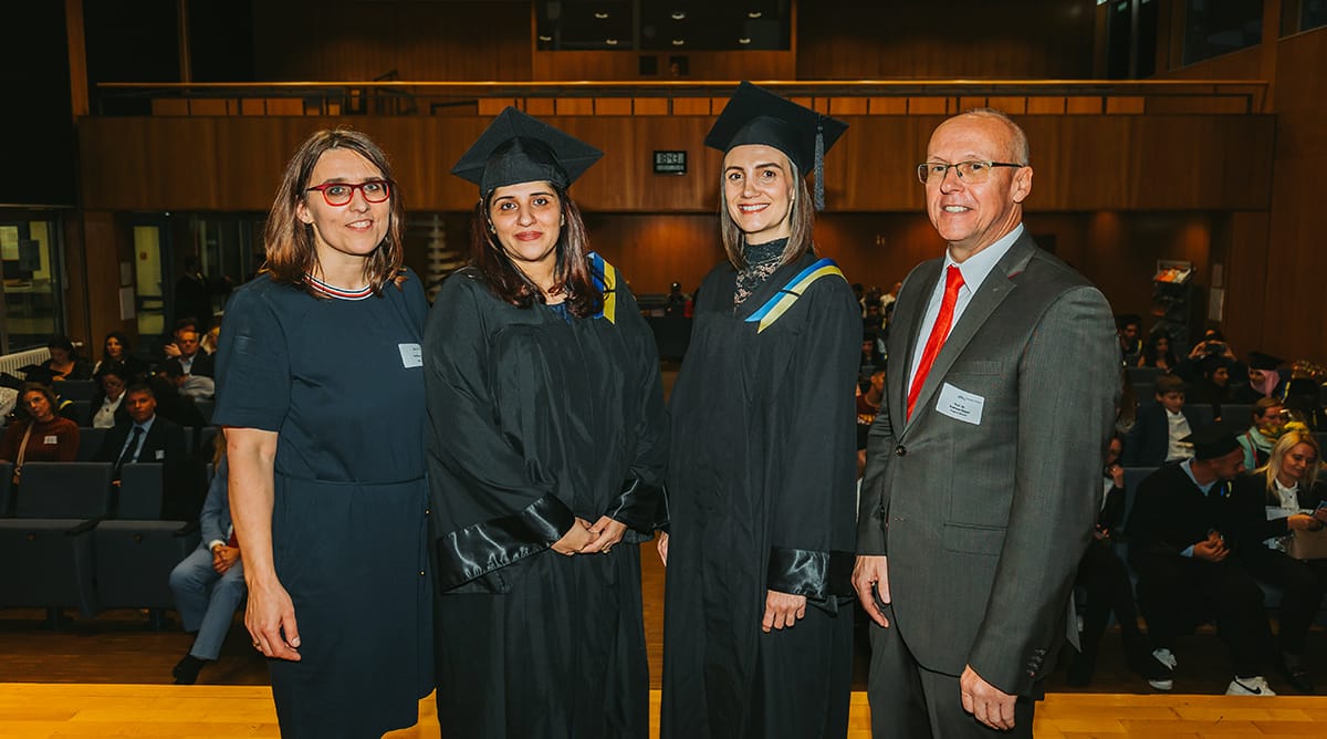 Eva Nefen, Director international MBA office GSRN, Ayesha Khan, Katharina Avellino and Prof. Dr. Andreas Gissel, Program Director
in Ludwigshafen University of Business and Society.