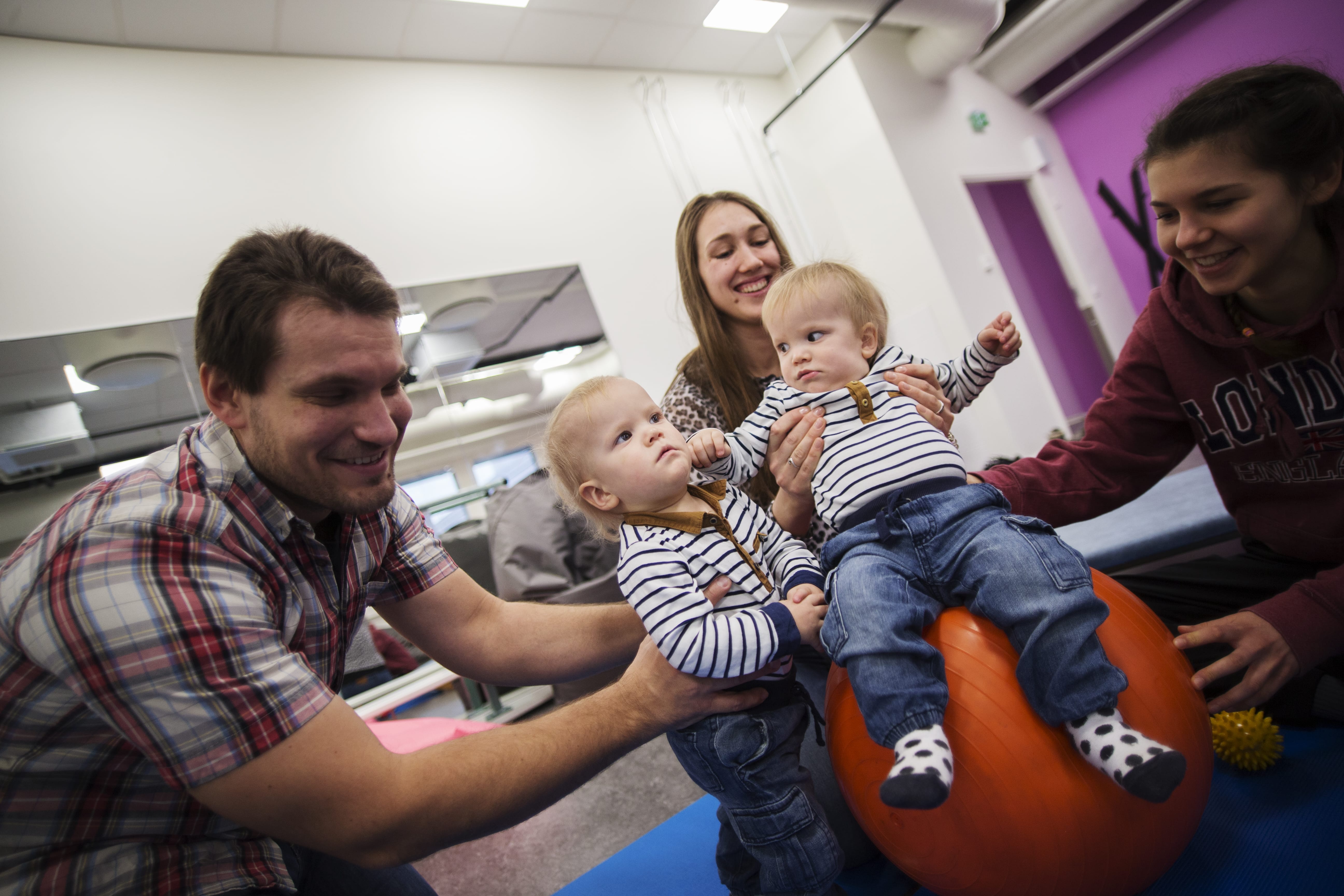 International students working with children.