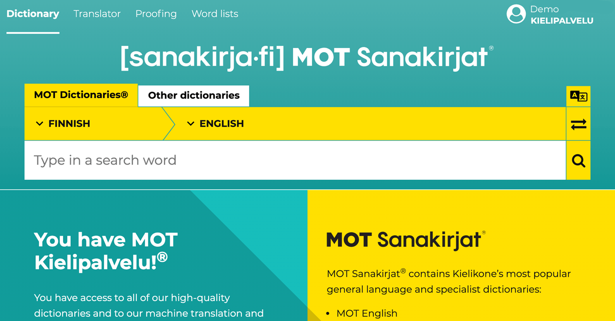 MOT Sanakirjat screenshot.