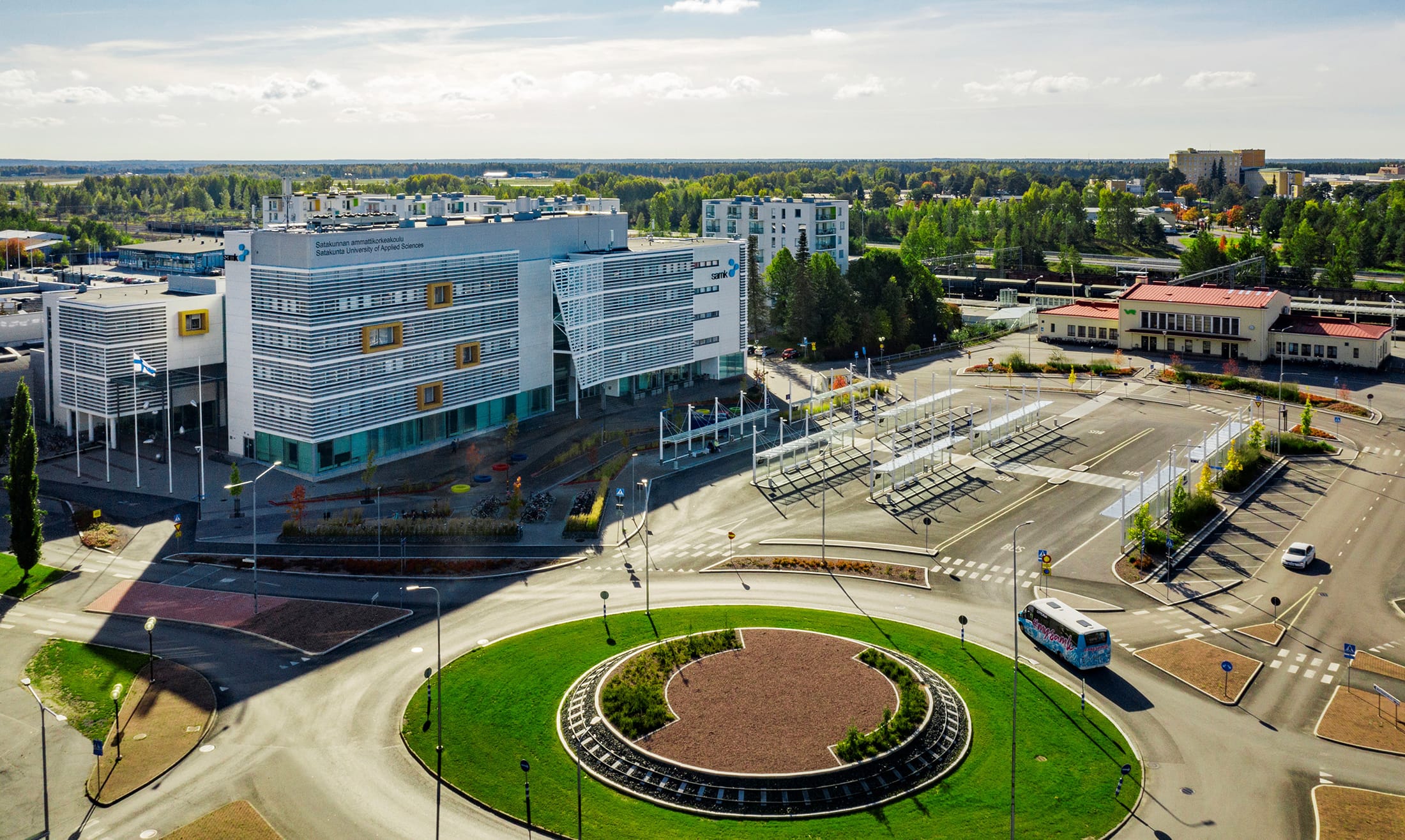 A summer aerial view of the Pori campus and its surroundings.