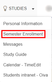 Loki system semester enrollment under the studies menu view