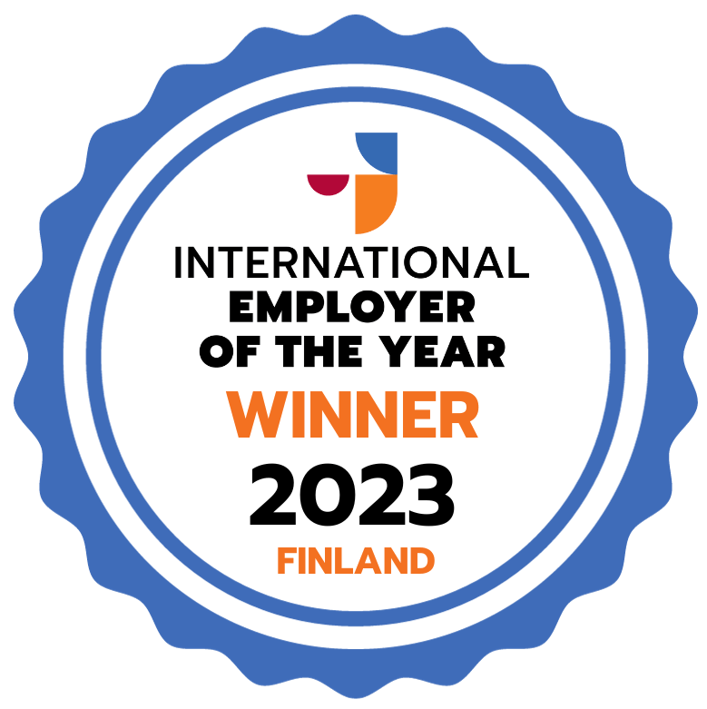 A stamp that reads Winner, International Employer of the Year 2023.